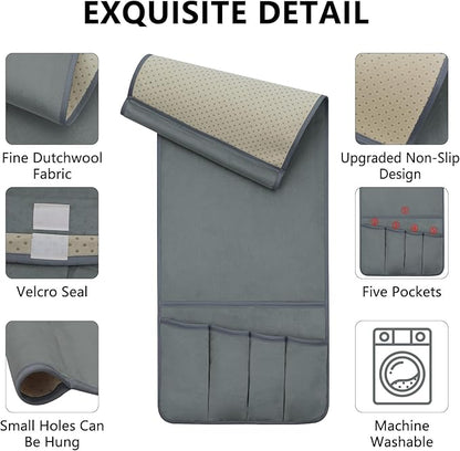 WETRBWEH TV Remote Control Holder Couch Caddy, Non-slip Bedside Caddy Organizer with 5 Pockets for Key Glasses Phone Magazine Holders (Gray, 35"x12.4")