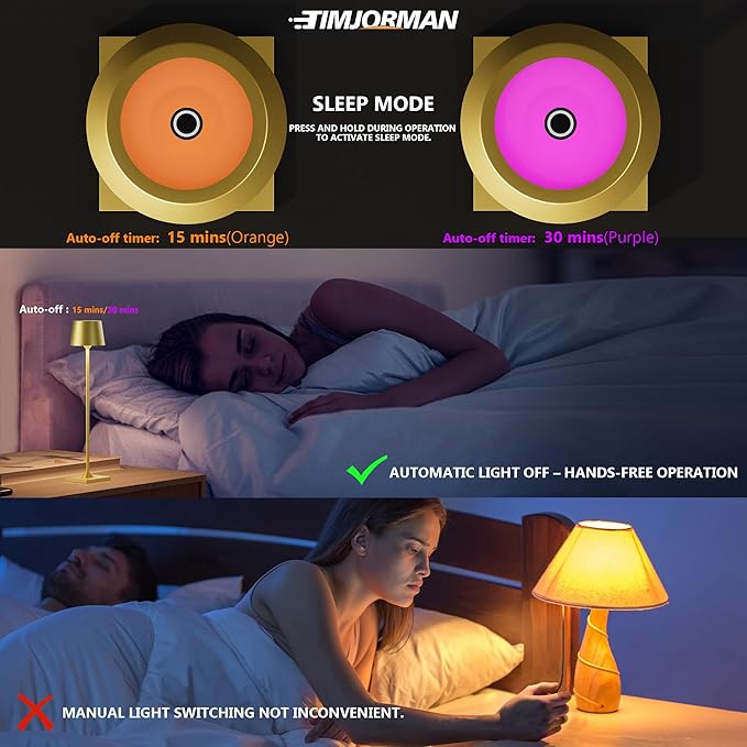 Modern LED Color-Changing Cordless Table lamp, 7 Colors, metal Shade, Touch control with sleep mode for Restaurant, Bedroom, Outdoor Camping, Coffee Shop, Night Light, Rechargeable (Golden 1PACK)