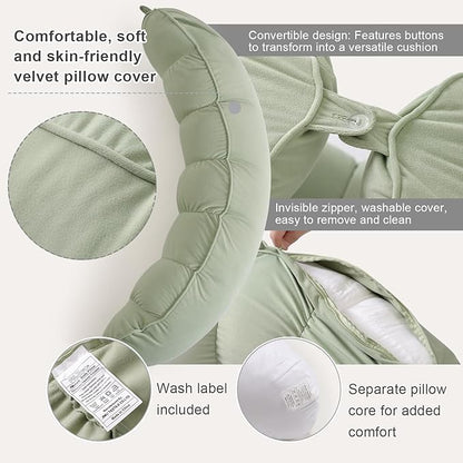 Peallow(Pat. Pend) – Long Round Body Pillow for Adults, Bolster Pillow for Sleeping, Soft and Supportive Pillow for Sleeping & Lumbar Support (Celadon Green,39")
