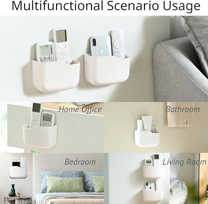 LINFIDITE 2 Pack TV Remote Holder Wall Mount Remote Control Holder for Bed Universal Bedside Wall Remote Holder Caddy Organizer Hole-Free Remote Control Holder (For 2 Or 3 Remote Controls–White