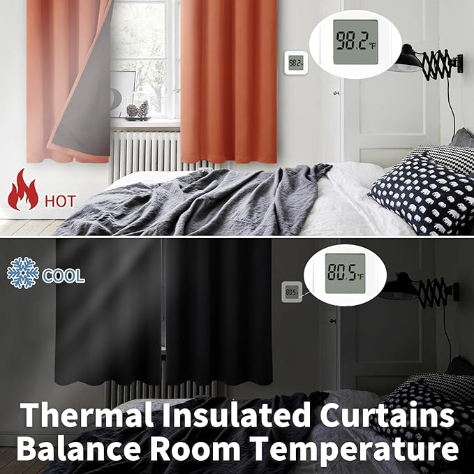BGment Thermal Insulated 100% Blackout Curtains 90 Inch Length 2 Panels, Total Light Blocking Curtains for Bedroom, Grommet Window Drapes with Thick Black Liner, 52 Inch Wide Each Panel, Terracotta