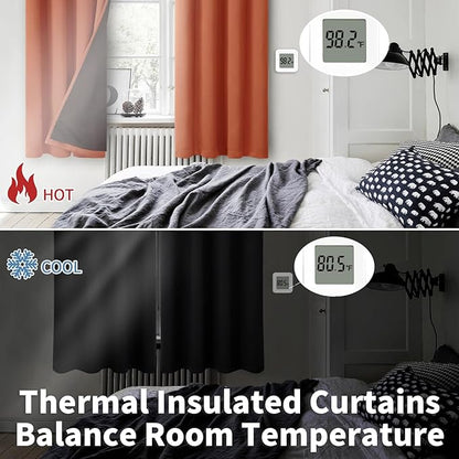BGment Thermal Insulated 100% Blackout Curtains 63 Inch Length 2 Panels, Total Light Blocking Curtains for Bedroom, Grommet Window Drapes with Thick Black Liner, 42 Inch Wide Each Panel, Terracotta