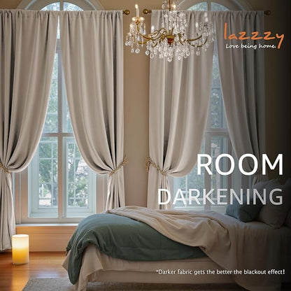 Lazzzy Velvet Blackout Curtains Thermal Insulated Room Window Drapes Super Soft Luxury Curtains for Living Room Bedroom Rod Pocket 2 Panels, Oatmeal, 52" W x 84" L