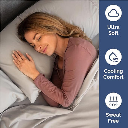 Twin XL 4 Piece Sheet Set - Cooling, Comfy & Breathable - Hotel Luxury Bedding, Includes Fitted Sheet for Women, Men, Kids & Teens - 1 Flat, 1 Fitted Sheet, 2 Pillowcases w/Deep Pockets - Light Grey