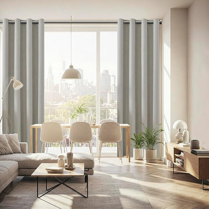 ChrisDowa 100% Blackout Greyish Beige Solid Curtains 96 Inches Long 2 Panels for Bedroom Living Room,Farmhouse Room Darkening Thermal Insulated Soundproof Grommet Top Window Treatment Drapes,52x96