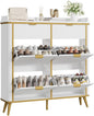 Fluted Shoe Cabinet Storage, Modern Slim Shoe Organizer Cabinet with 4 Flip Drawers & 2 Drawers, Wooden Freestanding Shoe Rack Cabinets for Entryway, Foyer, Hallway, White