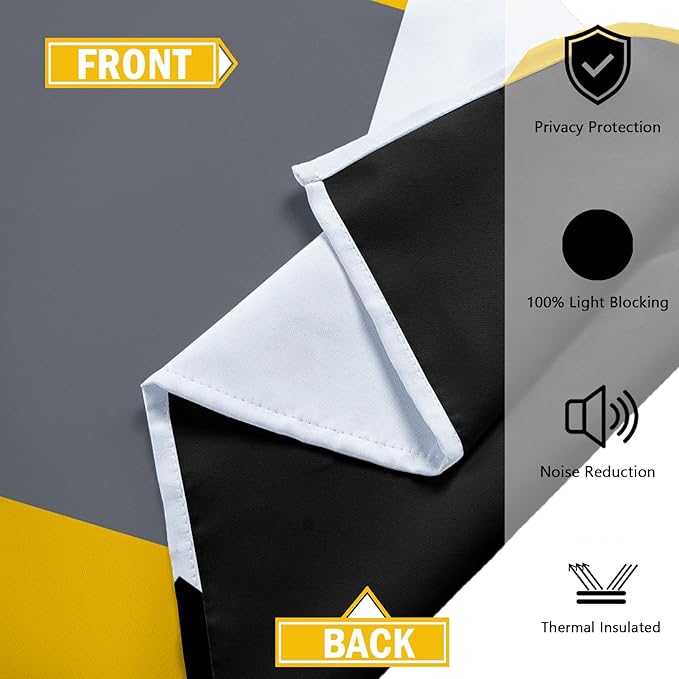Yellow 100% Blackout Curtains for Bedroom 84 inch Length 2 Panels Set White Grey Modern Abstract Geometric Black Out Curtains Insulated Room Darkening Window Drapes for Living Room, 42Wx84L