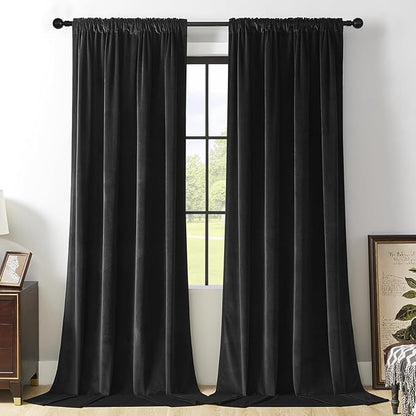 Joydeco Customized Velvet Curtains for Bedroom & Living Room, Heavy Duty Luxury Thermal Insulated Black Velvet Curtains Rod Pocket 1 Panel, Custom Size
