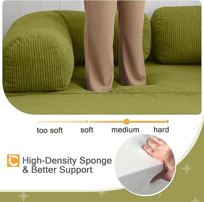COMAX Folding Sofa Bed Queen, 4-in-1 Convertible Foldable Floor Couch Futon Sofa with Armrests, Sleeper Mattress Fold Out Chair Bed Comfy Portable Lounge Guest for Living Room Bedroom, Light Green