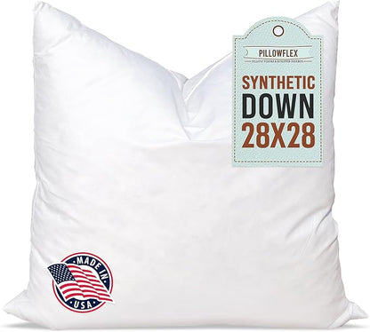 Pillowflex Synthetic Down Pillow Insert - 28x28 Down Alternative, Ultra Soft Large Square European Throw Pillow, Couch Euro Sham, Bed - 1 Decorative Form