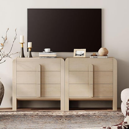 WAMPAT 6 Drawer Dresser for Bedroom, 2 in 1 63" Wide Mid Century Modern Wide Chest of Drawer, Wood Tall Nightstand with Curved Edge Handles, Closet Dresser TV Stand for Bedroom, Beige