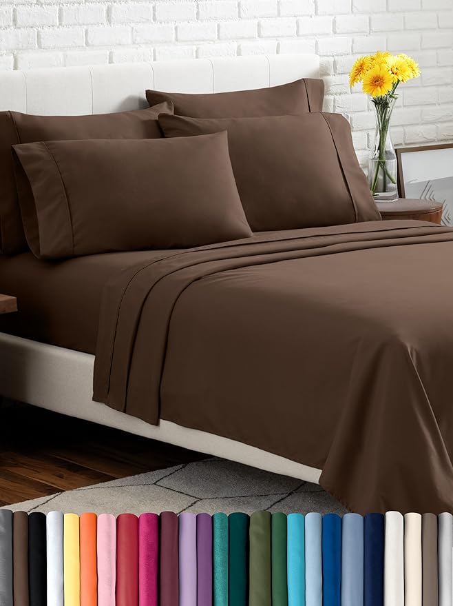 Bare Home King Sheet Set - 6 Piece Set - Hotel Luxury Bed Sheets - Ultra Soft - Deep Pockets - Easy Fit - Cooling & Breathable Sheets - Wrinkle Resistant - Cozy - Cocoa - King Sheets - 6 PC
