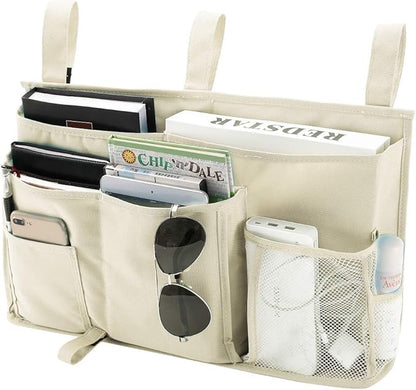 Bseash Bunk Bed Organizer, Bedside Caddy Hanging Bed Organizer Storage Bag 8 Pockets, for College Dorm Rooms Bed, Hospital Bed, Baby Bed Rails, 600D Oxford Cloth (Beige)
