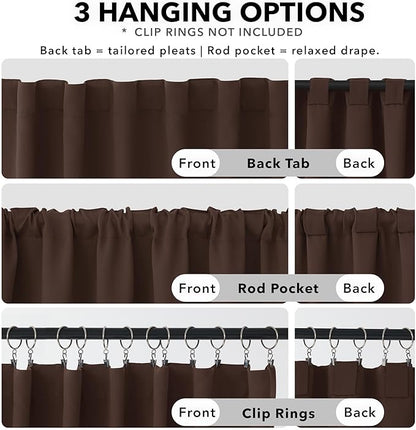 Deconovo Blackout Curtains for Kitchen Window, Back Tab and Rod Pocket Curtains, Set of 2 Panels, Room Darkening Curtains (52W x 45L Inch, Chocolate)