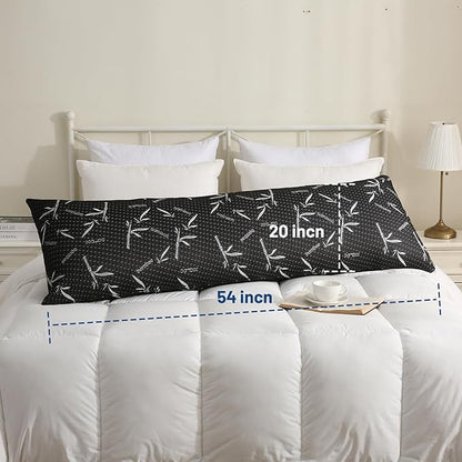 Full Body Pillow with Removable Pillowcase for Adults,（Memory Foam Filling）（Long Pillow for Side Sleepers） （Fluffy and Firm）（Adjustable Filling）（20×54 Inch，Black）