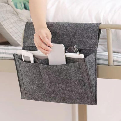 Bedside Caddy, 5 Pockets Felt Bedside Storage Organizer, Hanging Storage Organizer for Home Bedroom Living Room College Dorm Bed Water Bottles, Magazines, Phone, Glasses (Beige)