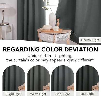 Deconovo Blackout Curtains, Thermal Insulated, W42 x L45 2 Panels, Back Tab, Machine Washable, Room-Darkening Drapes for Bedroom/Living Room Dark Grey