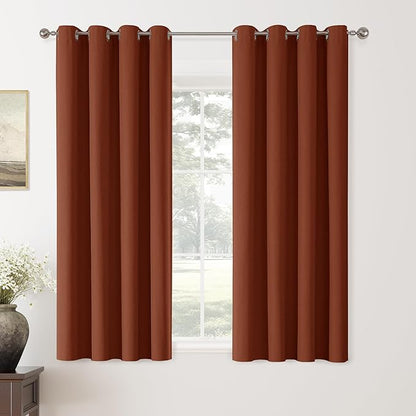ChrisDowa 100% Blackout Terracotta Solid Curtains 63 Inches Long 2 Panels for Bedroom Living Room,Farmhouse Room Darkening Thermal Insulated Soundproof Grommet Top Window Treatment Drapes,52x63