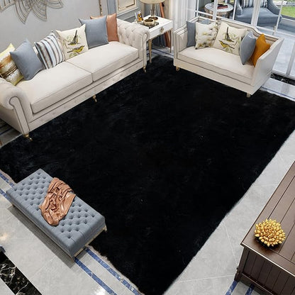 Latepis Black Area Rugs 8x10 Living Room Faux Rabbit Fur Rug Soft Washable Fluffy Shaggy Rug for Bedroom, Dorm, Playing Room, Nursery Room