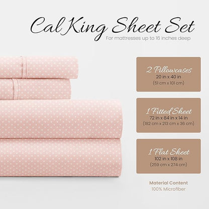 Linen Market 4 Piece California King Bedding Sheet Set (Pink Hearts) - Sleep Better Than Ever with These Ultra-Soft Cooling Bed Sheets for Your California King Size Bed - Deep Pocket Fits 16" Mattress