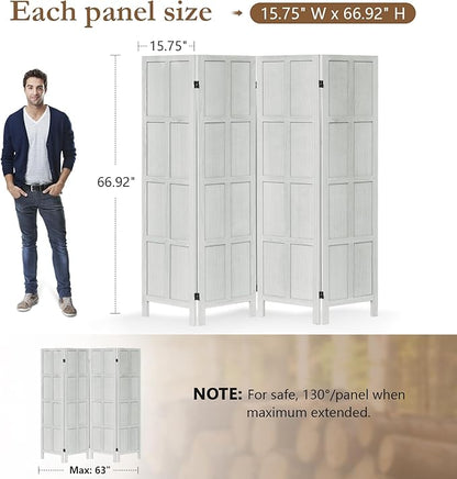 4 Panel Room Divider, 5.6Ft Wood Room Dividers and Folding Privacy Screens, Room Divider Wall Freestanding Room Partitions, Room Dividers Screen for Home Office Bedroom, White