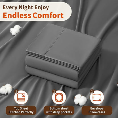 LBRO2M 1000 Thread Count 100% Egyptian Cotton Sheets Set Twin XL, 3 Piece Sets Bed Sheet Deep Pocket Sheet Set 16" Soft Comfortable All Season (Twin XL, Dark Gray)