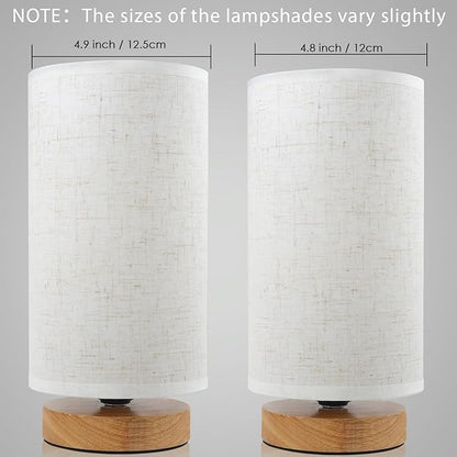 Table Lamps for Bedrooms Set of 2, Minimalist Bedside Lamps Set with Round Fabric Linen Shade,Reading Small Desk Lamp Set of 2 for Kids Room, Night Nightstand Lamp Set for Living Room, Office