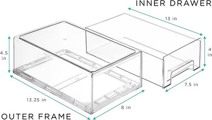Sorbus Medium Clear Stackable Storage Drawers – 6-Pack Plastic Organizer Bins with Handles – Stackable Pull-Out Storage Drawers for Closet, Pantry, Office, Bathroom, Craft, and Toy Organization