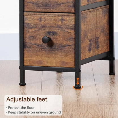 LOAKEKEL Narrow End Table Living Room with Charging Station, Skinny Side Table with Fabric Drawers, Slim LED Nightstand for Bedroom, Small Spaces, Couch, Rustic Brown, HETNDP03LPBR-1