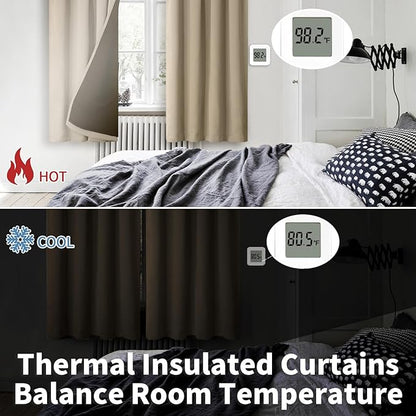 BGment 100% Blackout Curtains for Bedroom 63 Inch Length 2 Panels, Thermal Insulated Room Darkening Curtains Rod Pocket Soundproof Bedroom Living Room Window Curtains, Sand, Each 42 Inch Wide