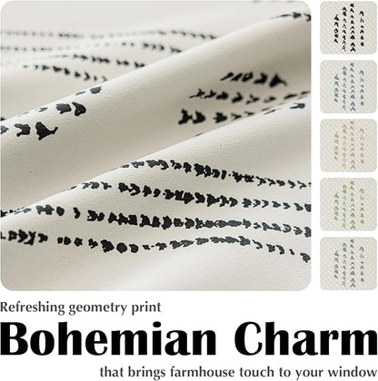 100% Boho Blackout Curtains 84 Inches Long for Bedroom, Black on Beige Patterned Bohemian Curtains for Living Room, Geometric Striped Thermal Insulated Window Drapes Gromment Top 2 Panels