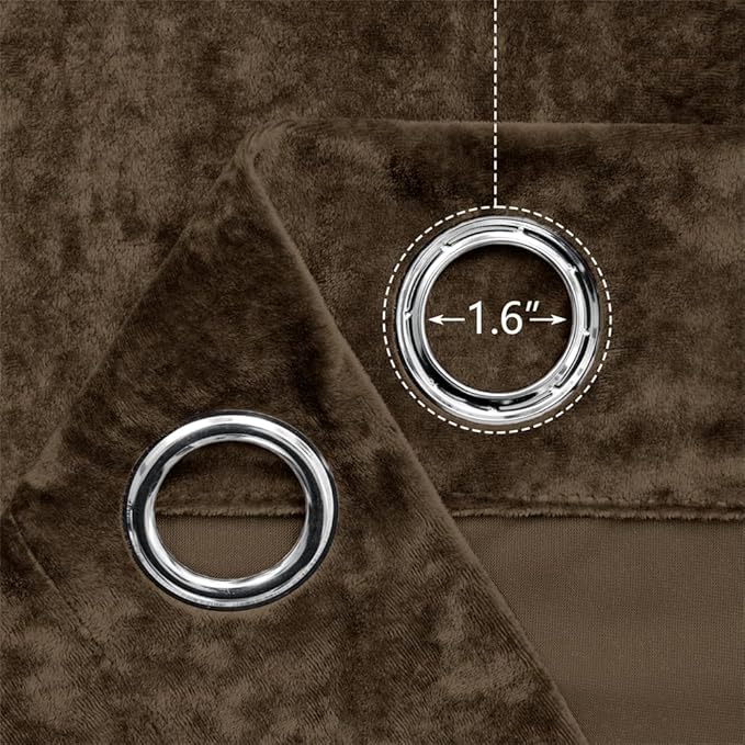SMILETIME Chocolate Crushed Velvet Curtains 52x96 inch Luxurious Thermal Insulated Soundproof Drapes for Living Room Bedroom Office Soft and Durable Light-Filtering Window Treatments, 2 Panels