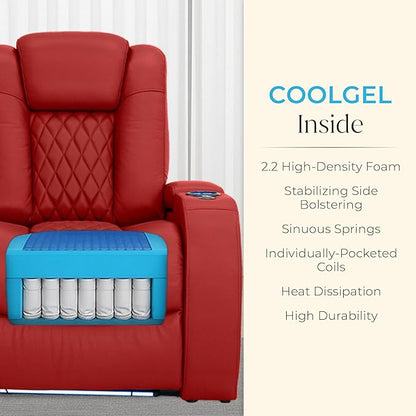 Seatcraft Diamante Zero-Gravity CoolZero Italian Leather Home Theater Seating, Power Headrest, Power Recline, Row of 4 Right Loveseat, Red