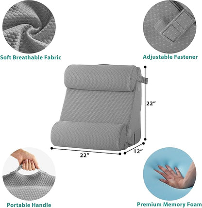 Bedluxe Adjustable 4pcs Bed Wedge Pillow Set, Memory Foam Wedge Pillows Post Surgery for Back, Neck, Leg Pain Relief, Pillow Wedge for Sleeping, Sitting up in Bed, Acid Reflux and GERD, Grey