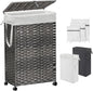 70L Slim Laundry Hamper with Lid & Wheels, Rolling Laundry Basket with 2 Removable Liner Bags & 3 Mesh Bags, Narrow Dirty Clothes Basket, Foldable Handwoven Rattan Laundry Sorter, Grey