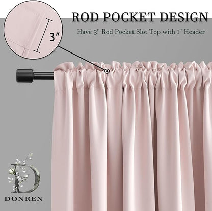 DONREN Blush Pink Curtains 72 Inch Length - 2 Panels Room Darkening Curtain Drapes for Bedroom Girls - Baby Pink Rod Pocket Thermal Insulated for Baby Nursery W 52" x L 72"