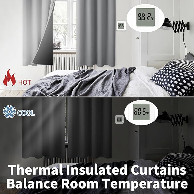 BGment Short 100% Blackout Curtains for Bedroom, Thermal Insulated Energy Efficiency Noise Reducing Grommet Curtains 45 Inch Length with Liner for Small Window 2 Panels Each 42 Inch Wide,Dove Grey