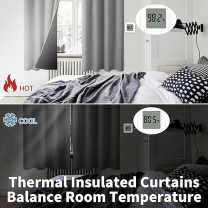 BGment Thermal Insulated 100% Blackout Curtains 72 Inch Length 2 Panels, Total Light Blocking Curtains for Bedroom, Grommet Window Drapes with Thick Black Liner, 52 Inch Wide Each Panel, Dove Grey