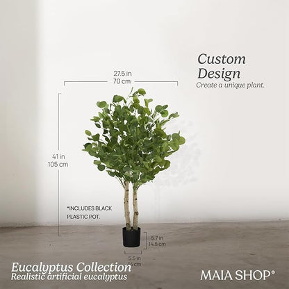 Maia Shop 3ft 5in Artificial Eucalyptus Tree Plant for House, Apartment or Office – Realistic Fake Indoor Plants for Living Room, Kitchen, Bedroom, Entryway or Bathroom – Faux Greenery for Home Décor