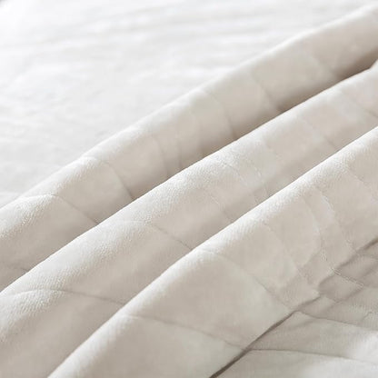 HoneiLife King Quilt Bedding Set - Velvet Quilt Sets 3-Pieces, Lightweight Bedspreads Solid Coverlets Retro Bed Cover Quilt King Size All Season Quilts, Nature White