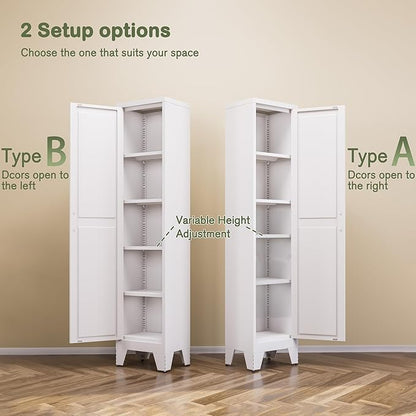 COFaR Tall Bathroom Storage Cabinet, Metal Farmhouse Narrow Slim Cabinet with Adjustable Shelves Barn Door for Bathrooms, Kitchens, Entrances Living Room (White)