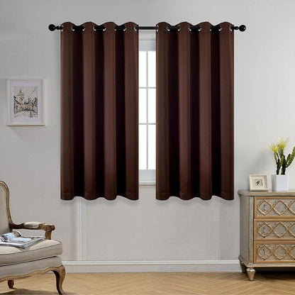 MIUCO Room Darkening Grommet Window Blackout Curtains Two Panels for Girls Bedroom 52x63 Inch Chocolate, Bonus 2 Tie Backs Included