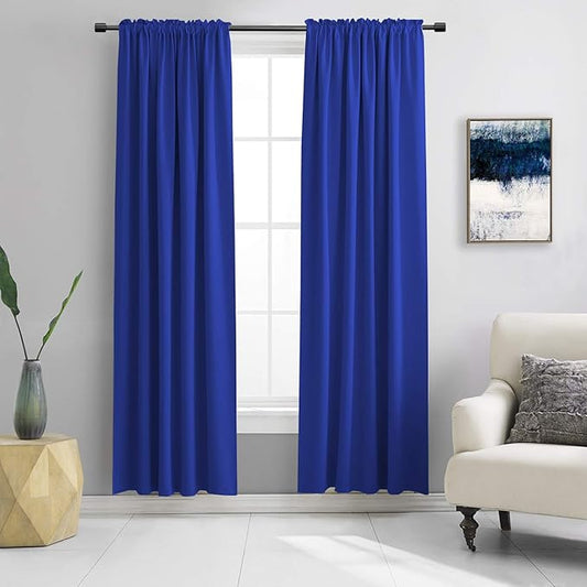 DONREN 108 inch Extra Length Curtains for Bedroom - Rod Pocket Smooth Tactility Blackout Window Panels for Patio (52 W x 108 L,Royal Blue,2 Pieces)
