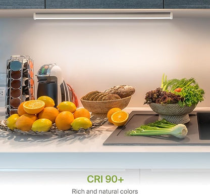 ASD 24 Inch LED Under Cabinet Lighting Plug in or Hardwired, High/Low/Off Switch, 12W 120V 3 CCT 2700K/3000K/4000K CRI90+, Triac Dimmable Linkable Under Counter Lights for Kitchen, ETL Listed, White