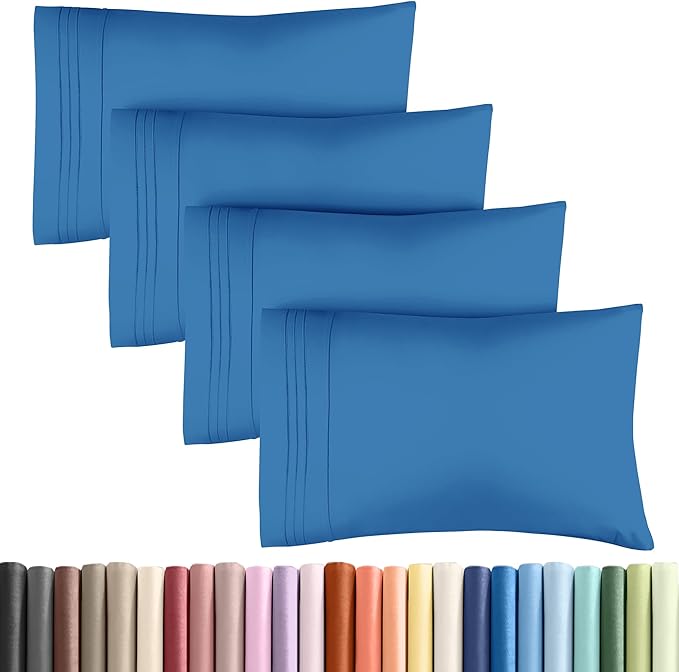 King Pillow Cases Set of 4 - Ultra Soft Hotel Quality Pillowcase Covers - Comfy, Cozy & Wrinkle Free - Shrinkage, Stain & Fade Resistant - Machine Washable Pillow Protectors - 4 Piece Set - Royal Blue