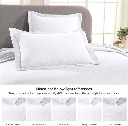 Superior 100% Cotton Basket Weave Bedspread with Shams, All-Season Premium Cotton Matelasse Jacquard Bedding, Quilted-Look Geometric Basket, King, White