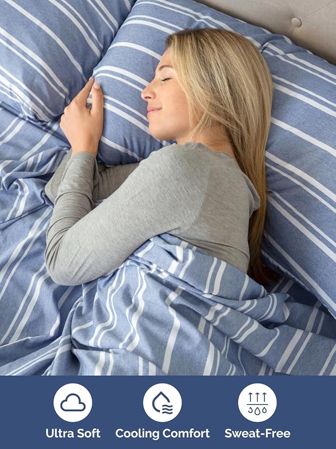 Extra Deep King Sheet Set - 6 Piece Breathable and Cooling Sheets - Hotel Luxury Bed Sheets Set - Easy Fit - Soft, Wrinkle Free and Comfy Sheets Set - Blue Striped Sheet Set with Extra Deep Pockets