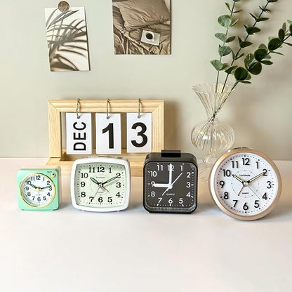 4 Inch Analog Battery Alarm Clock for Seniors, Small Desk Bedside Nightstand Vintage Clock, Alarm Clocks for Bedrooms Bathroom Kithchen Home Office Decor, Large Display for Elderly, Mint