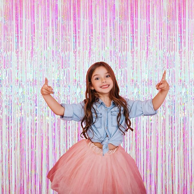 GOER 3.2 ft x 9.8 ft Metallic Tinsel Foil Fringe Curtains Party Photo Backdrop Party Streamers for Birthday,Graduation,New Year Eve Decorations Wedding Decor (4 Packs,Multicolor)