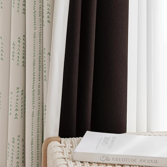 100% Boho Blackout Curtains 63 Inches Long for Bedroom, Green on Beige Patterned Bohemian Curtains for Living Room, Geometric Striped Thermal Insulated Window Drapes Gromment Top 2 Panels